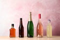 Bottles with different alcoholic drinks on table Royalty Free Stock Photo