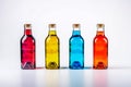 Bottles with different drinks on white background. Generative AI Royalty Free Stock Photo