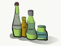 Bottles with different liquids for cooking advertising