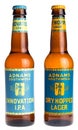 Bottles of English Adnams Dry Hopped Lager and Innovation IPA be