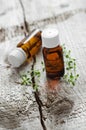 Bottles of essential thyme oil