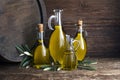 Olive oil bottles background