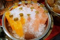 Bottles of fresh fruit juice. refreshments drinks orange juice and lychee juice were contained in plastic bottle and were chilled Royalty Free Stock Photo