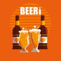 Bottles and glasses of beers isolated icon Royalty Free Stock Photo