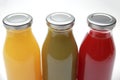 Bottles of healthy, colorful, homemade, cold pressed fresh fruit and vegetable juices. No3.