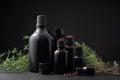 Bottles of healthy medicinal herbs and healing plants on wooden table. Herbal medicine. Generative AI Royalty Free Stock Photo