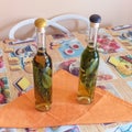 Bottles of homemade flavored grappa