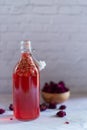 Bottles of homemade rose kombucha drink.fermented tea drinks.