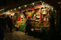 Bottles of homemade wine in wooden boxes among fir branches at New Year and Christmas Market in Rothenburg ob der Tauber