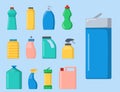 Bottles of household chemicals supplies cleaning housework liquid domestic fluid cleaner pack vector illustration. Royalty Free Stock Photo