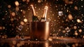 champagne Bottles in Ice Bucket Amidst Glowing Lights Royalty Free Stock Photo