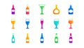 Bottles icons. Beer drinks, Wine glass and Whiskey bottle. Classic icon set. Vector Royalty Free Stock Photo
