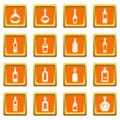 Bottles icons set orange square vector Royalty Free Stock Photo