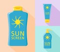 Bottles icons with sunscreen. Vector isolates on a white background