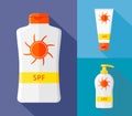 Bottles icons with sunscreen. Vector isolates on a white background