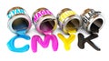 Bottles of ink in cmyk colors Royalty Free Stock Photo