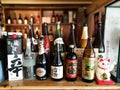 Bottles of Japanese Sakes Royalty Free Stock Photo