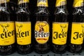 bottles of Jelen Pivo Beer, some with their new design, some with their old logo Royalty Free Stock Photo