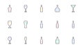 Bottles line icons. Beer drinks, Wine glass and Whiskey bottle. Linear icon set. Vector Royalty Free Stock Photo