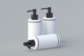 Bottles for liquid soap. Dispenser pump for antiseptic. Cosmetic accessories. Packaging for shampoo