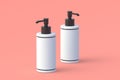 Bottles for liquid soap. Dispenser pump for antiseptic. Cosmetic accessories. Packaging for shampoo