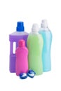 Bottles of liquids for cleaning and washing things isolated on white Royalty Free Stock Photo