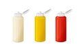 Bottles of mayonnaise,ketchup,mustard sauce with cover in realistic style Royalty Free Stock Photo