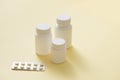 Bottles of medicines and pills in a blister pack. Royalty Free Stock Photo