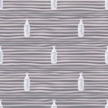 Bottles with message seamless doodle pattern in simple marine style. Strpiped background. Retro print