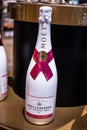 Bottles of Moet Chandon Brand french champagne on display for sale