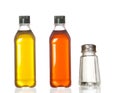 Bottles of oil, vinegar and salt boat Royalty Free Stock Photo