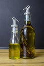 Bottles with olive oil and chillie oils Royalty Free Stock Photo