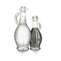 Bottles of olive oil and vinegar hand drawn vector illustration. Set of cooking bottles sketch