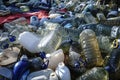 Bottles of plastic to be recycled on a public trash