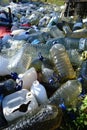 Bottles of plastic to be recycled on a public trash