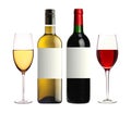Bottles of red and white and glasses wine isolat ed on white Royalty Free Stock Photo