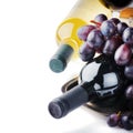 Bottles of red and white wine with fresh grape Royalty Free Stock Photo