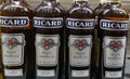 Bottles of Ricard Anise aperture of Pernod Ricard are for sale in Metro AG hypermarket on January 20, 2020 in Russia, Kazan, Royalty Free Stock Photo