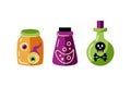 Bottles set with death mark, poison, eyes