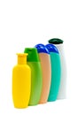 Bottles of shampoo and soap on a white background. Royalty Free Stock Photo