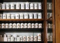 Bottles on the shelf of an old pharmacy Royalty Free Stock Photo