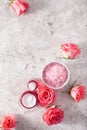 Bottles skincare lotion serum medical rose flowers. organic natural cosmetic