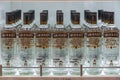 Bottles of Smirnoff vodka on a shelf in duty free shop airport in Muscat, Oman. Black label Royalty Free Stock Photo