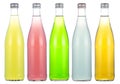 Bottles with soda drinks from agave, guava, pear, lime and tarragon Royalty Free Stock Photo