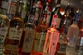 BOTTLES OF SPIRITS IN COCKTAIL BAR Royalty Free Stock Photo