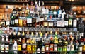 Bottles of spirits and liquor at the bar Royalty Free Stock Photo