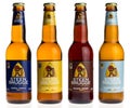 Bottles of Steenbrugge Tripel, Blond, Brown and White beer isolated on white