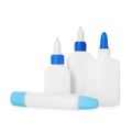 Bottles and sticks of glue on white background Royalty Free Stock Photo