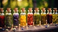 Bottles of tincture or infusion of healthy medicinal herbs and healing plants. Herbal medicine Royalty Free Stock Photo