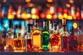 Assorted alcoholic beverages in bottles on the bar Royalty Free Stock Photo